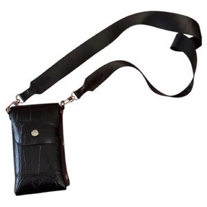 Prune Leather Croc Print Camera Crossbody Phone Bag